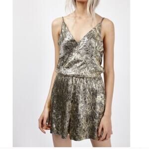 Topshop Black and Gold Leaf Plisse Romper  sz 6P